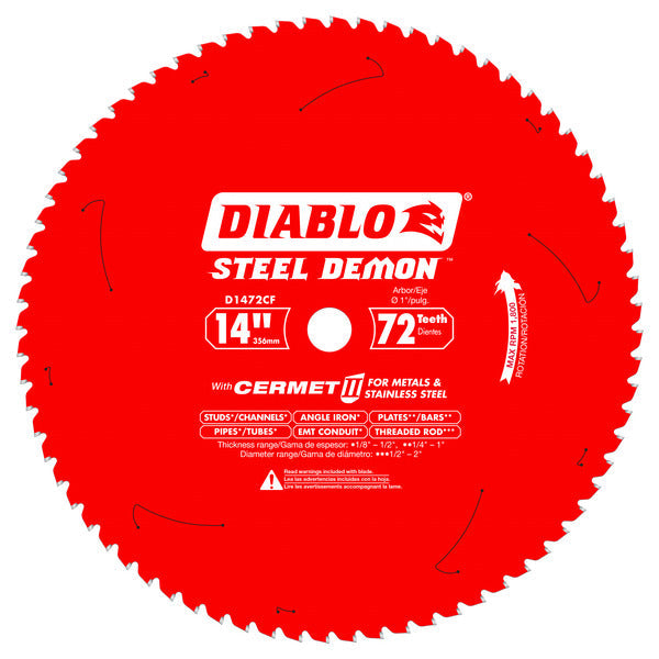 Diablo D1472CF 14" x 72-Teeth Steel Demon™ Cermet II Saw Blade for Medium Metal