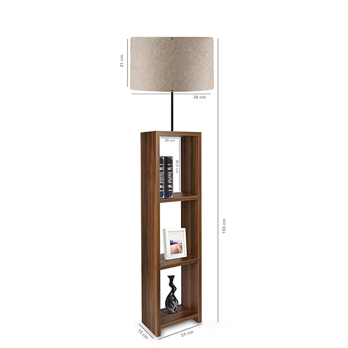 Homing Beige Decorative Floor Lamp with 3-Tier Shelf - Modern Fabric Shade