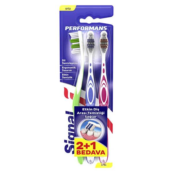 Signal Toothbrush Performance 2+1 - Deep Cleaning Manual Toothbrush with Tongue Cleaner