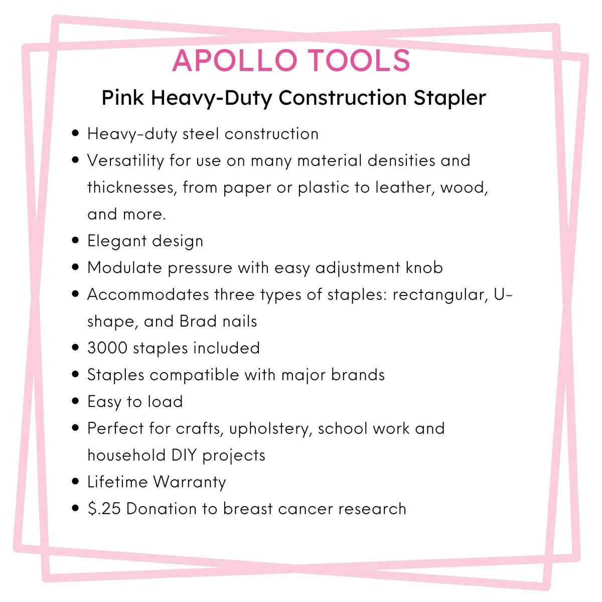 Pink Stapler with Power Adjustment Knob and 3000 Staples assortment-- DT5020P