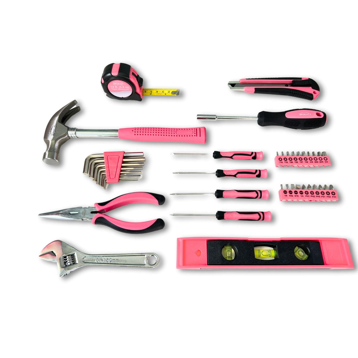 Apollo Tools New and Improved 39 Piece General Pink Tool Set in Storage Case for DIY Everyday Home Maintenance and Repairs- DT9711P