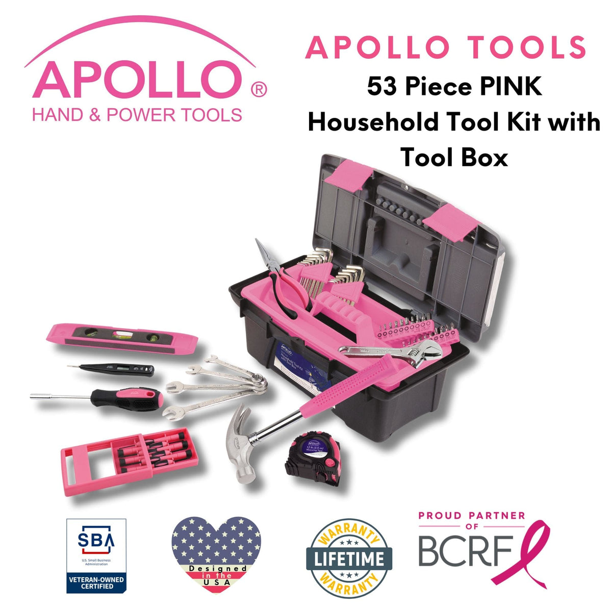 53 Piece Household Tool Kit with Tool Box Pink- DT9773P