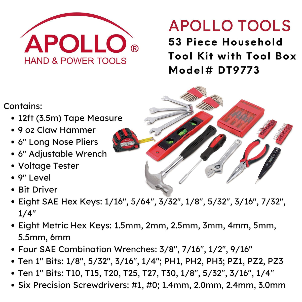 53 Piece Household Tool Kit with Tool Box - DT9773