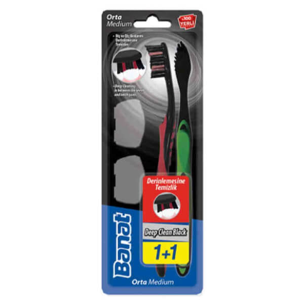 Banat Deep Clean Black Medium Toothbrush 2-Pack