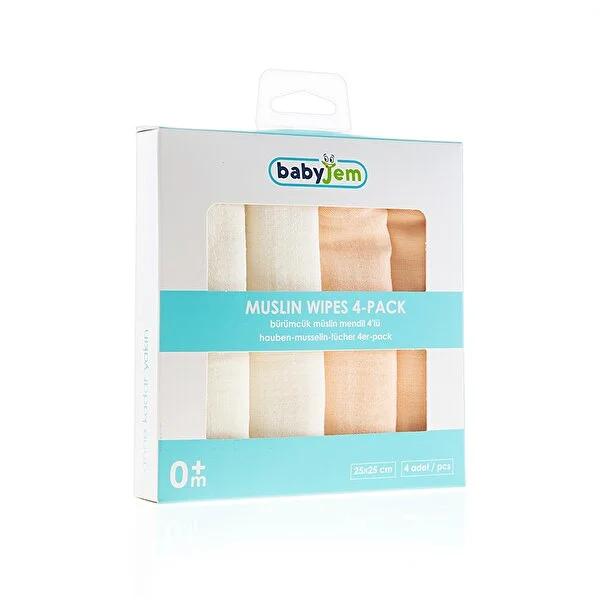 Babyjem Muslin Baby Washcloths: Soft Cotton Wipes for Sensitive Skin - Gentle, Absorbent Newborn Face Cloths (4-Pack)