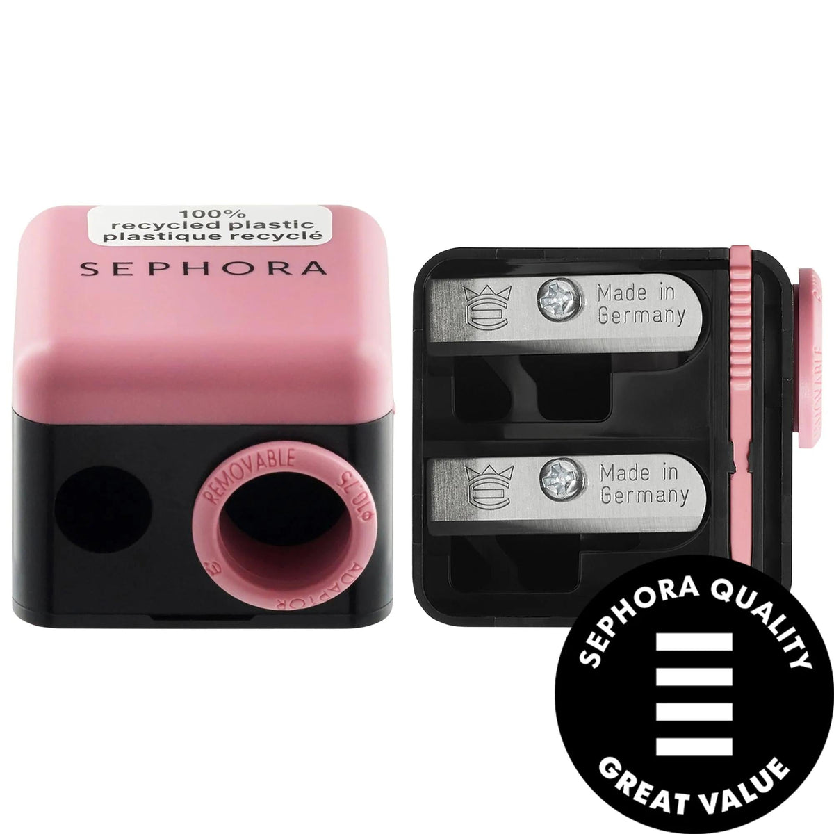 SmileMakers 3-in-1 Cosmetic Pencil Sharpener for Makeup Professionals - Eco-Friendly, Portable, and Precise for Multiple Pencil Sizes