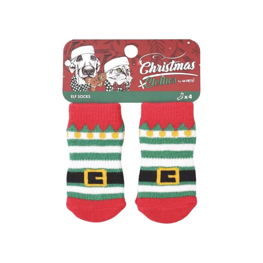 M-Pets Christmas Elf Non-Slip Pet Socks 4-Pack 9x3.5cm