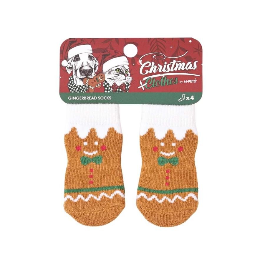 M-Pets Christmas Gingerbread Non-Slip Pet Socks 4-Pack