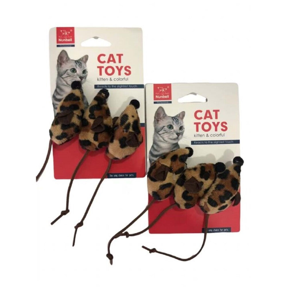 Nunbell Leopard Print Feather Mouse Cat Toy 3-Pack