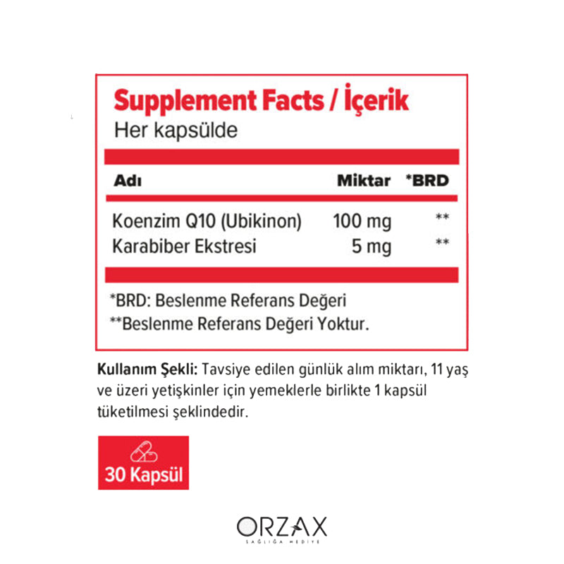 Orzax Ocean Coenzyme Q10 Dietary Supplement 30 Capsules