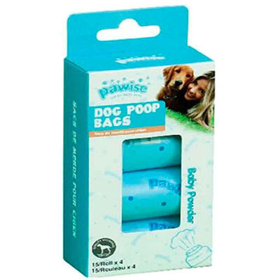 Pawise Baby Powder Scented Dog Waste Bags 60 Count 4 Rolls
