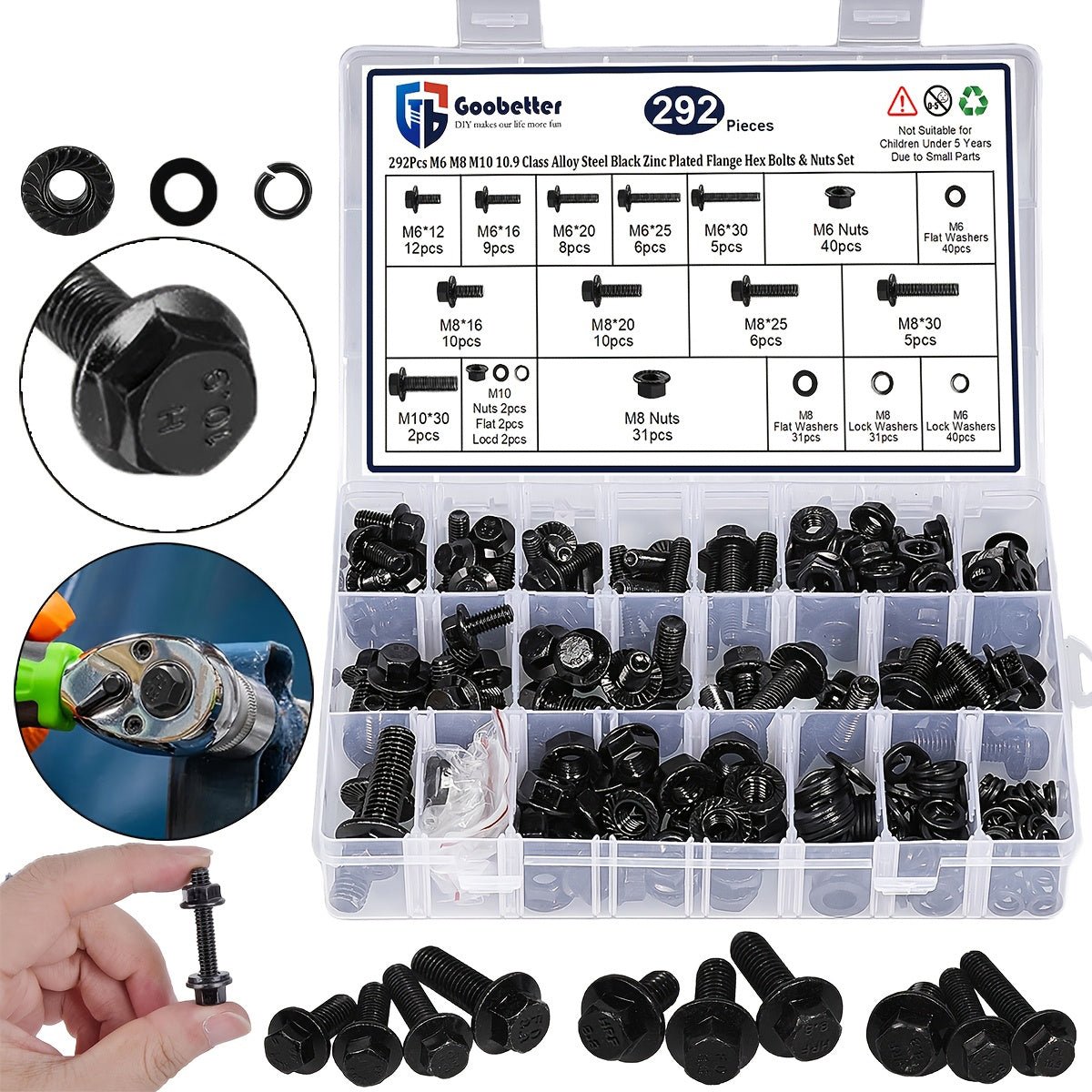 M6/M8/M10 Flange Bolt Kit (549PCS) | Hex Bolts, Nuts & Washers