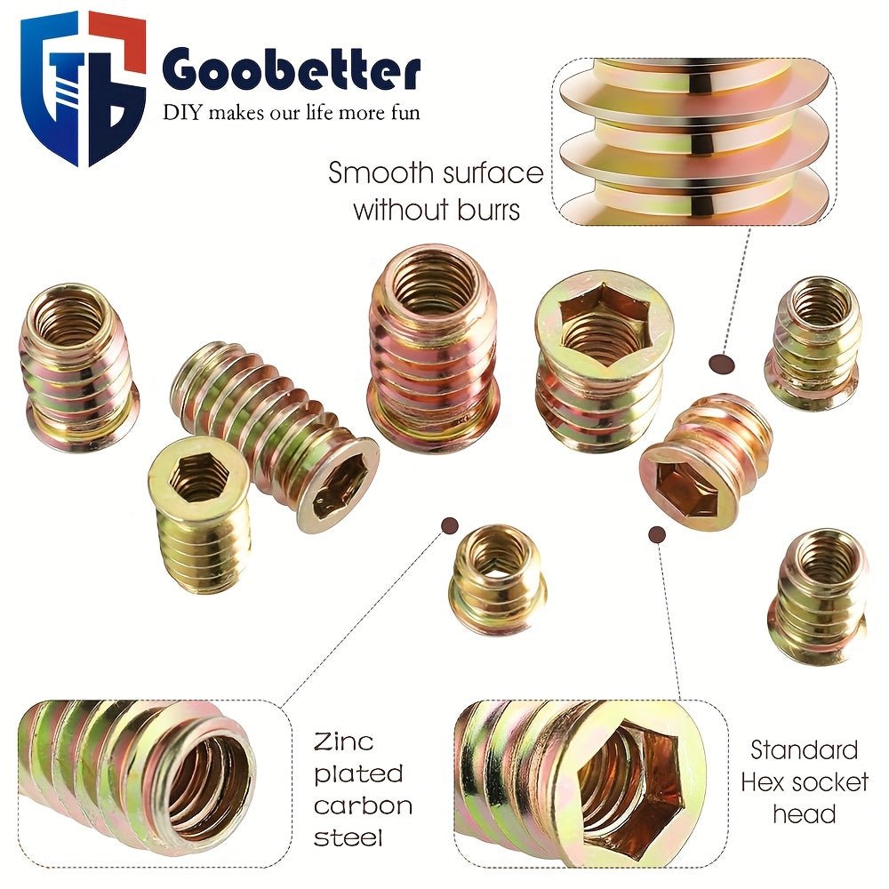 162Pcs Threaded Wood Inserts Kit - Carbon Steel Zinc Plated Furniture Nuts