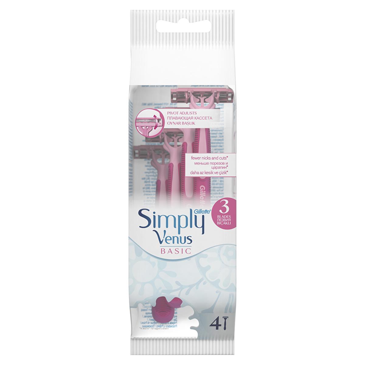 Gillette Simply Venus 3 Women's Disposable Razor - 3-Blade Design for Smooth Shave, MoistureRich Strip, Ergonomic Handle