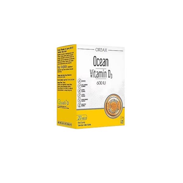 Orzax Ocean Vitamin D3 600 IU 20 ml Spray - Gluten-Free, BHA-Free Supplement for Kids and Adults