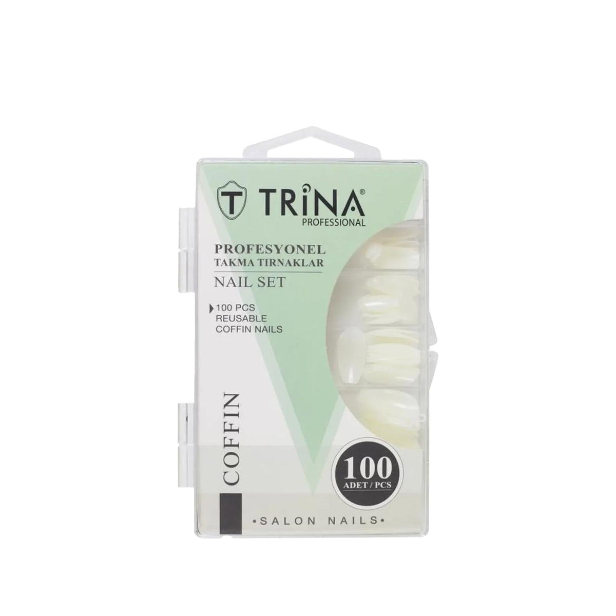 Trina Coffin False Nails 100 Pieces - Artificial Nail Tips for Salon Quality Look at Home