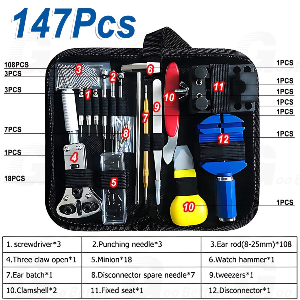147 PCS Watch Repair Kit Watchmaker Back Case Remover Opener Link Pin Spring Bar