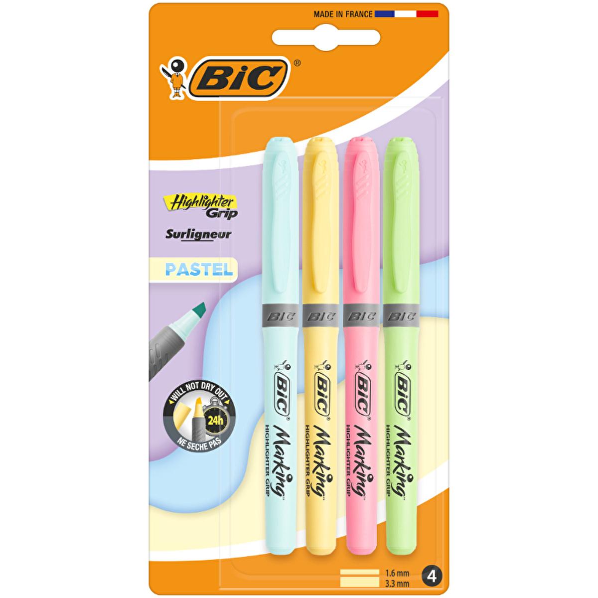 Bic Highlighter Pens - Comfort Grip, Pastel Colors, Water-Based Ink