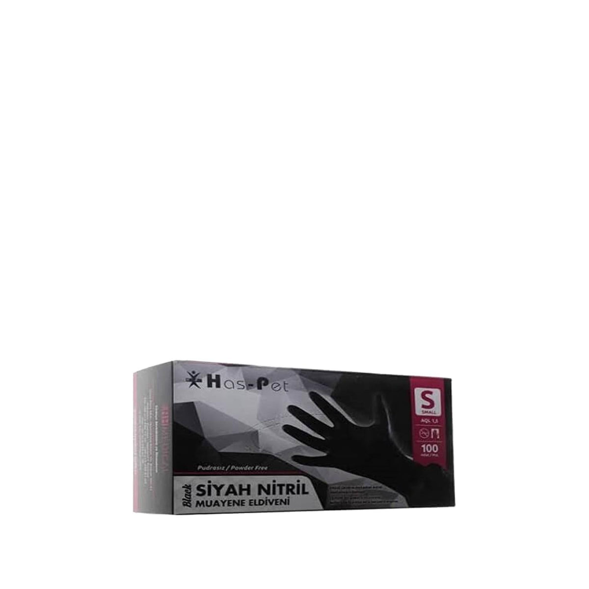 Has-Pet Black Nitrile Examination Gloves - Small, 100 Count - Latex-Free, Puncture Resistant Medical Gloves