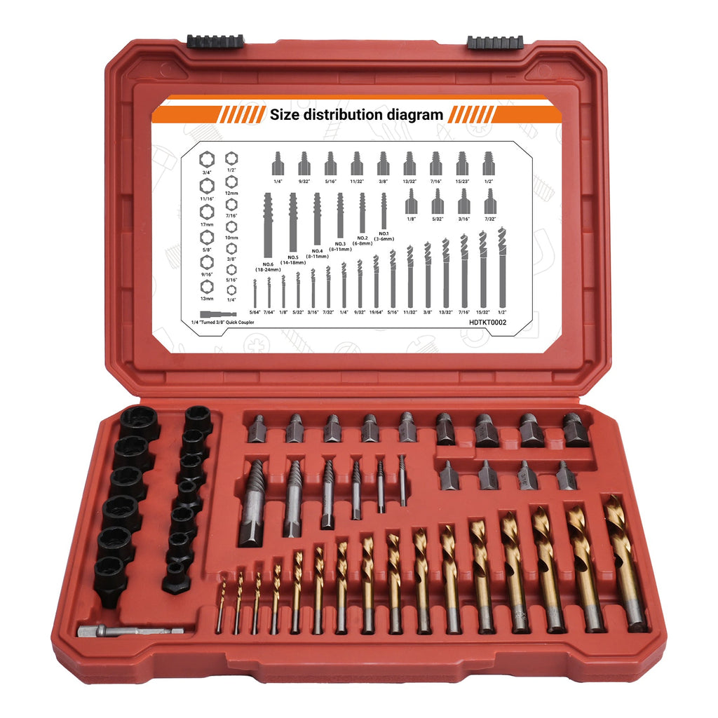 49-Piece Bolt and Screw Extractor Set with Drill Bits for Professional Auto Repair