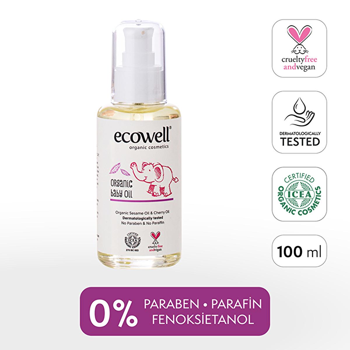 Ecowell Organic Vegan Certified Baby Oil 100ml - Hypoallergenic, Moisturizing & Soothing