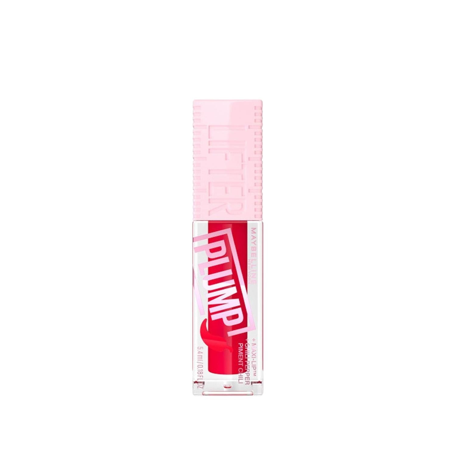 Maybelline New York Lifter Plump Lip Gloss - Red Flag Shade, Plumping Lip Care with Moisturizing Effect