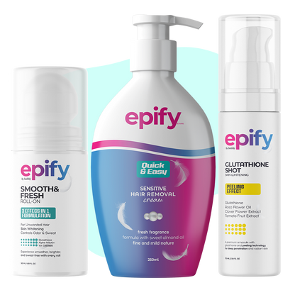 Epify Underarm Care Set, Hair Removal Cream, Glutathione Shot &amp; 3-in-1 Roll-On, 3-Step Underarm Routine