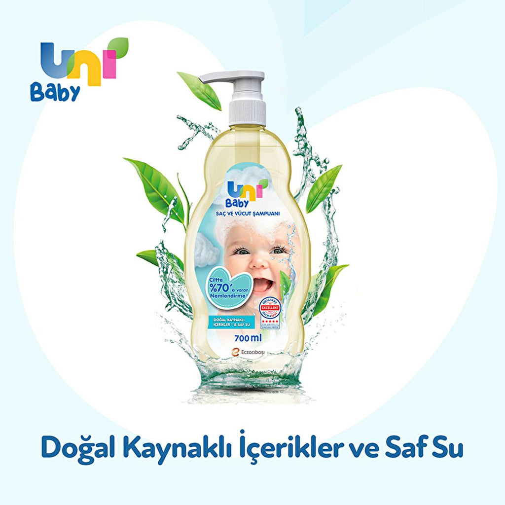 Uni Baby Natural Hypoallergenic Baby Shampoo & Body Wash - Gentle, Moisturizing, Dermatologically Tested - 23.69 fl oz