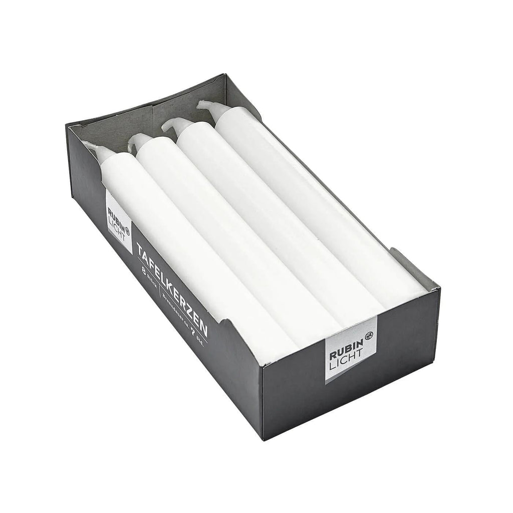 Rubin Licht White Taper Candles for Elegant Dining 8-Pack