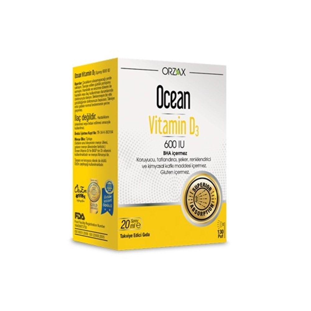 Orzax Ocean Vitamin D3 600 IU 20 ml Spray - Gluten-Free, BHA-Free Supplement for Kids and Adults