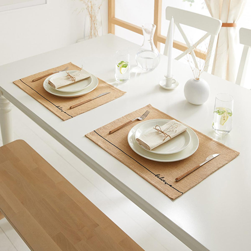Ocean Home Jute Placemats Set of 2: Natural Woven Table Mats, Eco-Friendly & Biodegradable, Rustic Bohemian Dining Decor, 17.7x13.8 inches