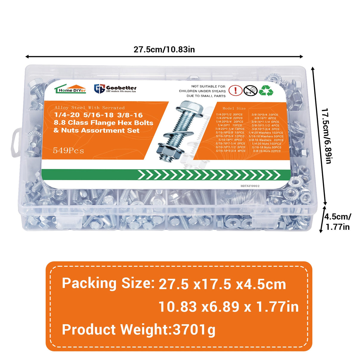 M6/M8/M10 Flange Bolt Kit (549PCS) | Hex Bolts, Nuts & Washers