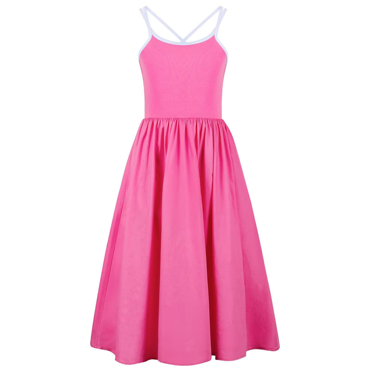WELAKEN Girls Summer Sundress Criss Cross Back Elastic Waist Hot Pink Size 14Y