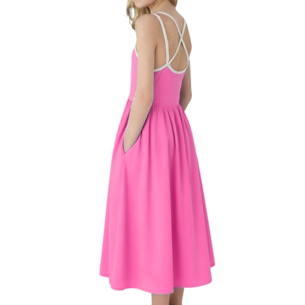 WELAKEN Girls Summer Sundress Criss Cross Back Elastic Waist Hot Pink Size 14Y