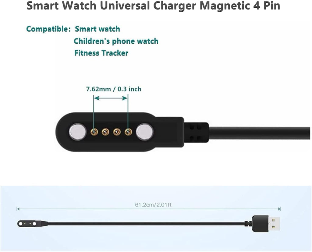 LKHSYAN Universal Smart Watch Charger USB 4 Pin Magnetic Cable White-4pin