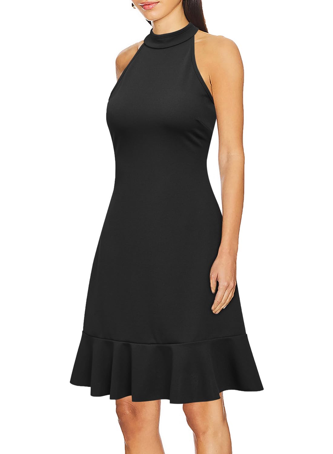 WOOSEA Womens Sleeveless Halter Cocktail Prom Dress Black Size L