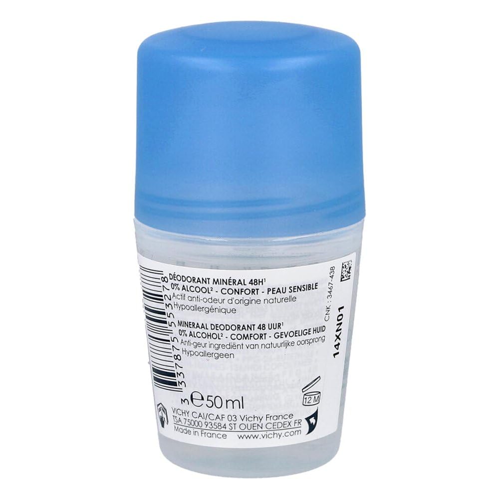 Vichy Mineral Deodorant - 48 Hour Protection, Aluminum-Free, Natural & Gentle Deodorant for Sensitive Skin, Paraben-Free & Alcohol-Free, 1.69 fl oz
