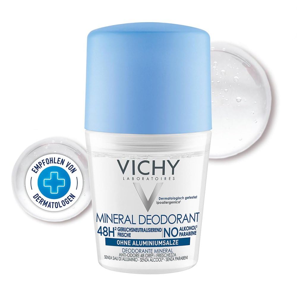 Vichy Mineral Deodorant - 48 Hour Protection, Aluminum-Free, Natural & Gentle Deodorant for Sensitive Skin, Paraben-Free & Alcohol-Free, 1.69 fl oz