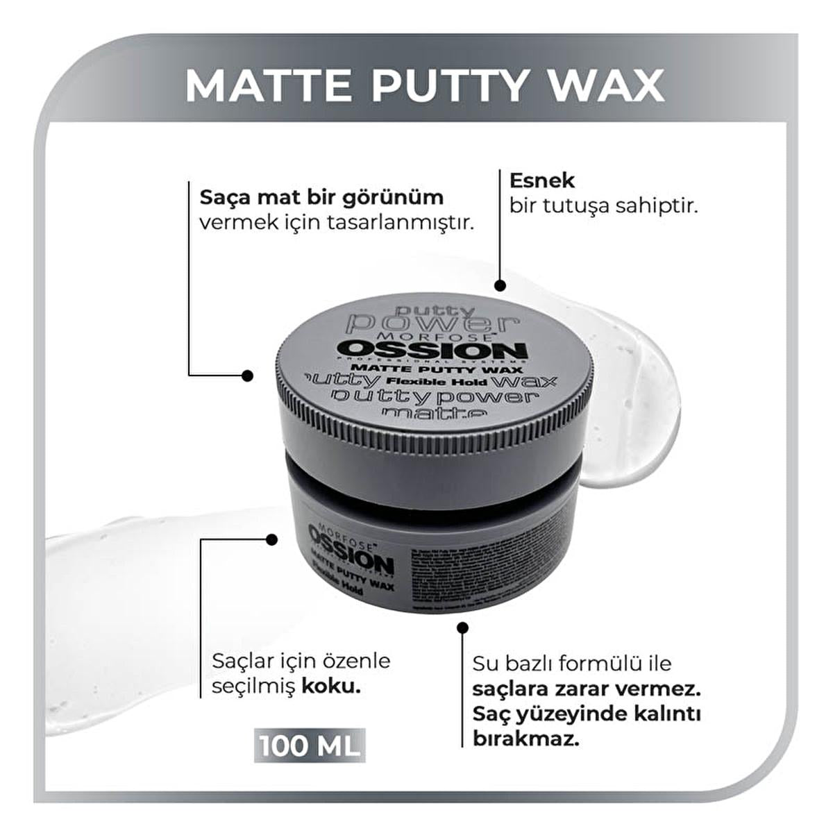 Morfose Ossion Matte Finish Hair Putty Wax for Men and Women - 3.38 fl oz, Water-Based, Flexible Hold