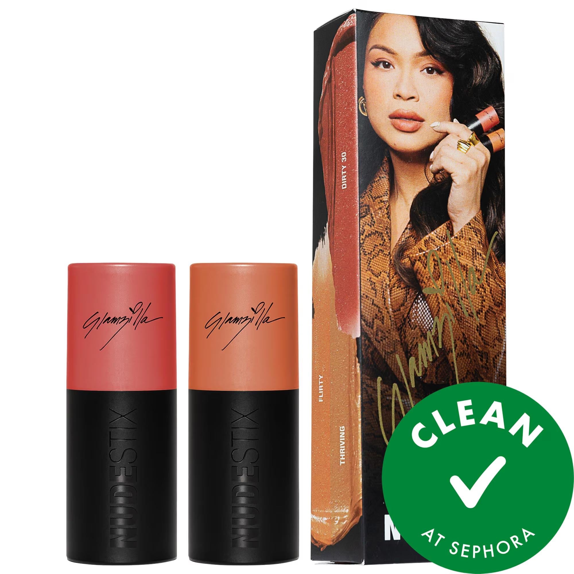 Nudestix Glamzilla Dirty 30 Blush Kit: Cream to Powder Vegan Blush for Natural, Soft-Matte Glam All Skin Tones