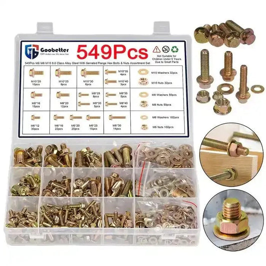 M6/M8/M10 Flange Bolt Kit (549PCS) | Hex Bolts, Nuts & Washers