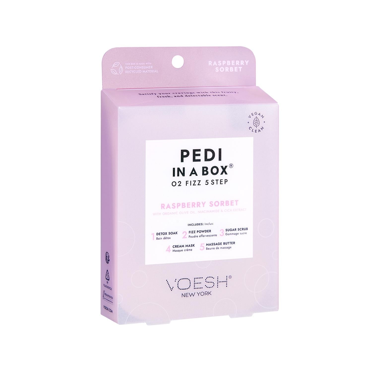 Voesh New York Pedi In A Box O2 Fizz Pedicure Kit - 5 Step At-Home Pedicure Solution with Raspberry Scent