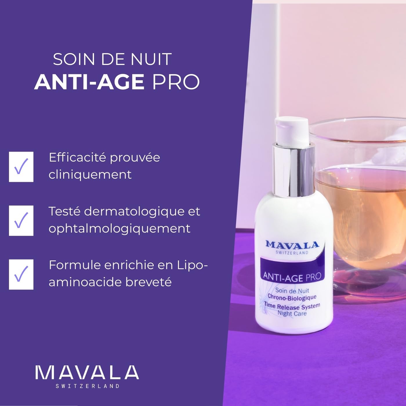 Mavala Anti-Age Pro Time Release System Night Care Cream - Anti-Aging Night Cream with Watercress Extract and Alpine Rose Extract
