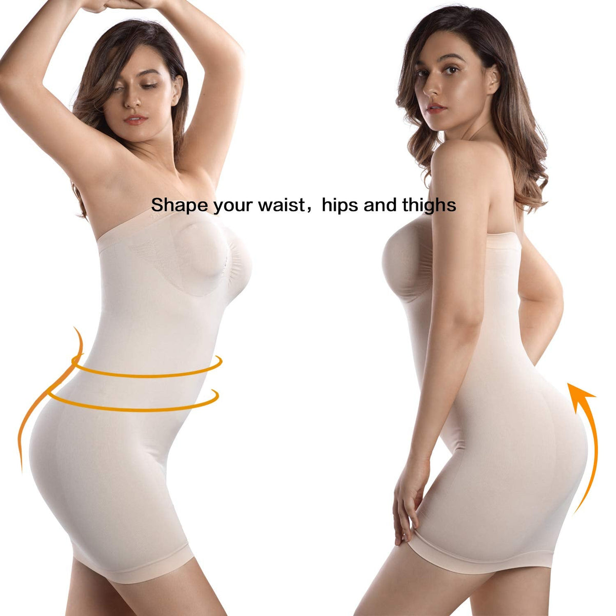 MD Women's Strapless Full Body Slip Shaper Seamless Nude Size Large