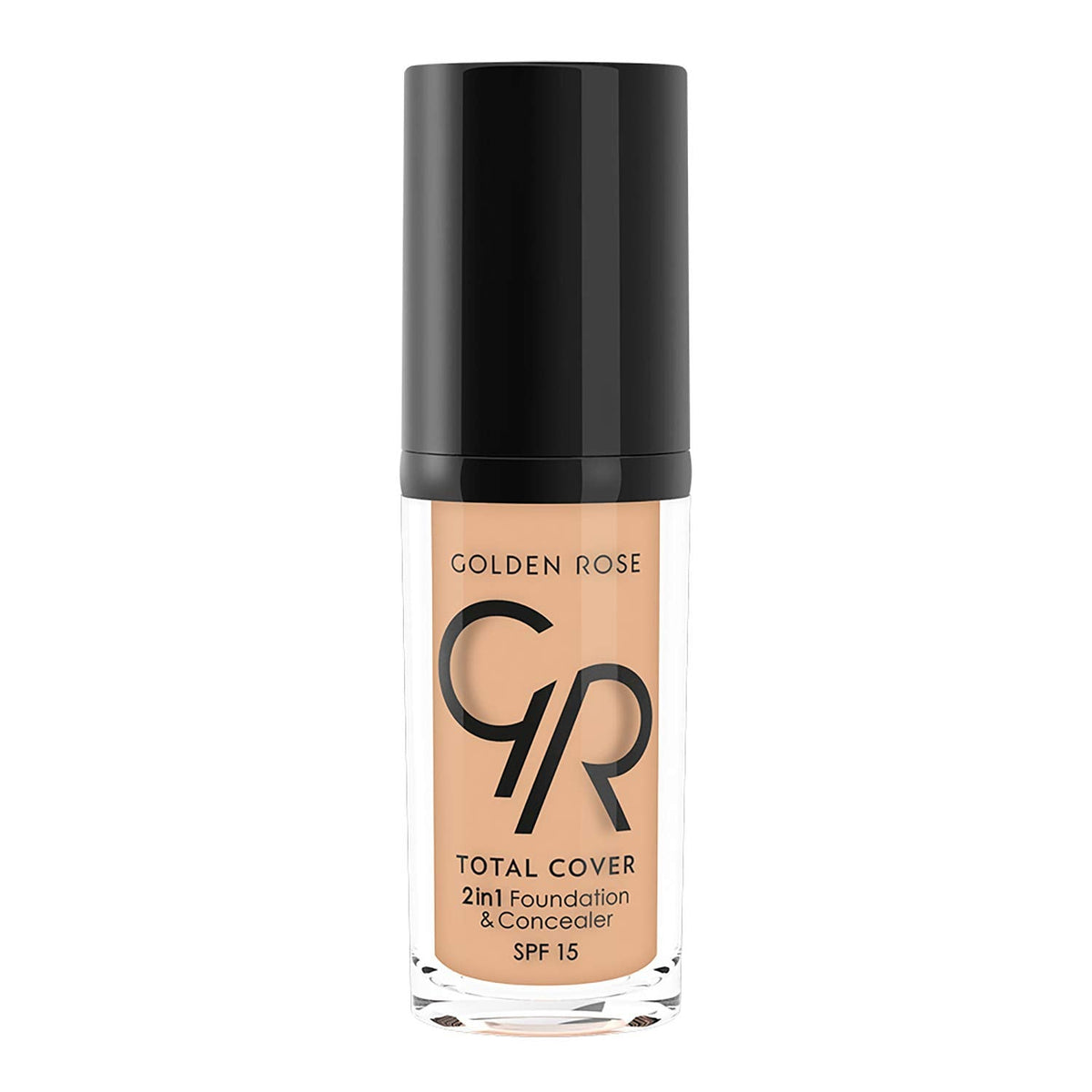 Golden Rose Total Cover 12 Light Beige 2 in 1 Foundation and Concealer - High Coverage, Lightweight Makeup with SPF 15