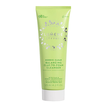 Lumene Sebum Balancing Clay-Based Foaming Facial Cleanser for Oily & Blemished Skin - Paraben-Free, pH Balanced - 4.23 fl oz