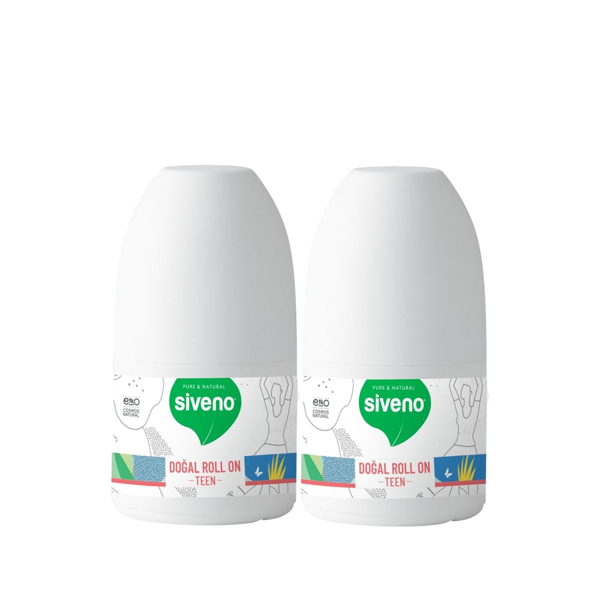 Siveno Natural Roll-On Teen Pink Deodorant - 2 x 50ml - Natural Ingredients, Gentle on Skin