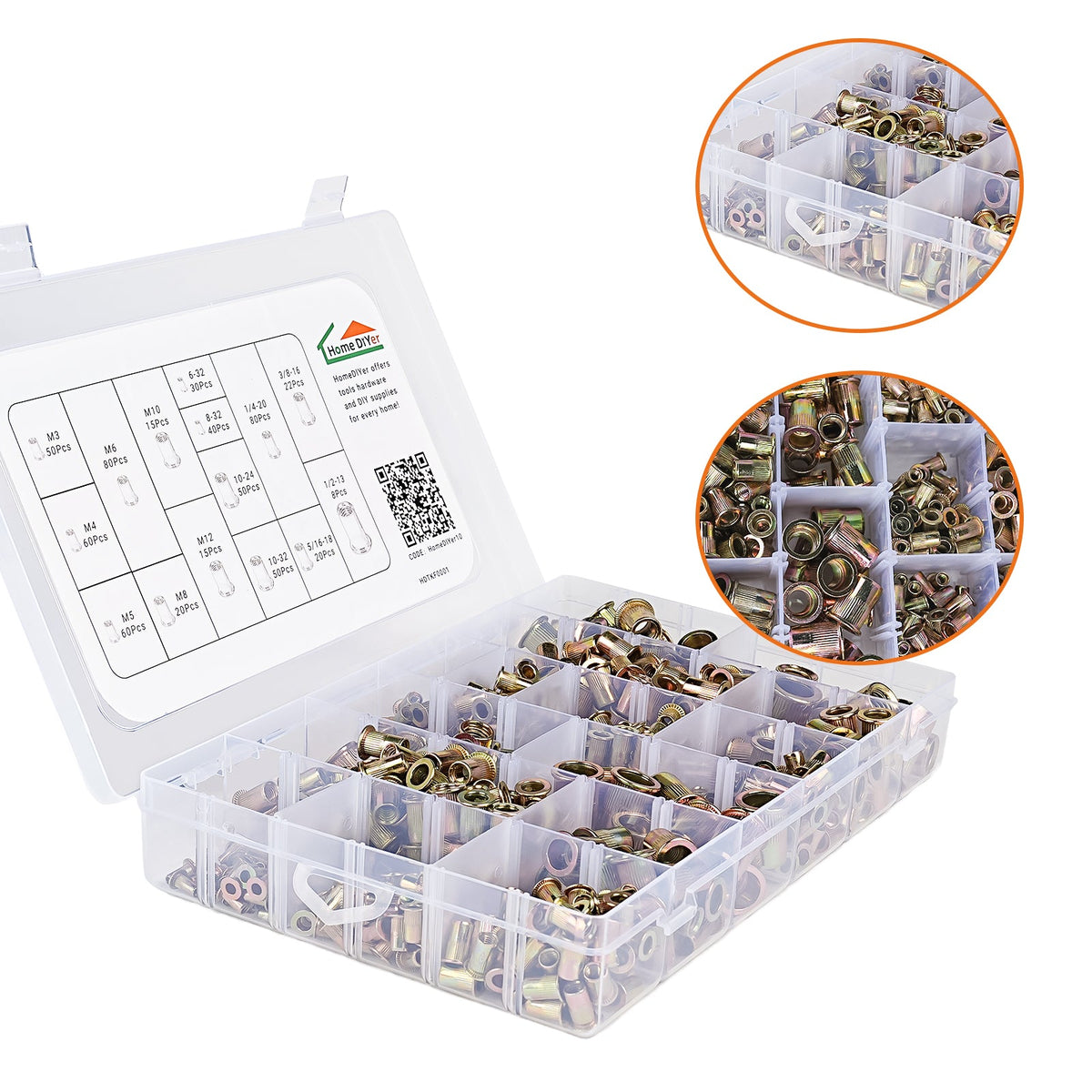 600-Piece Colored Zinc Rivet Nut Set – Metric & Imperial