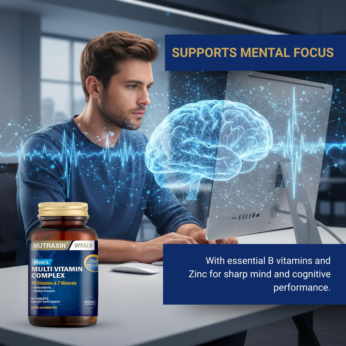 Nutraxin Multivitamin Mineral Immune Support Supplement - 60 Tablets | Boosts Immune System & Energy