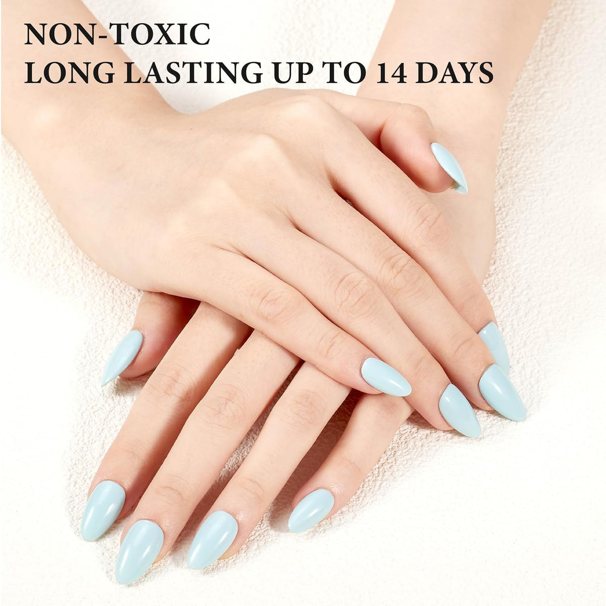 KBS Designer Handmade Press On Nails Blue Short French Tip Almond 16 Sizes Kit